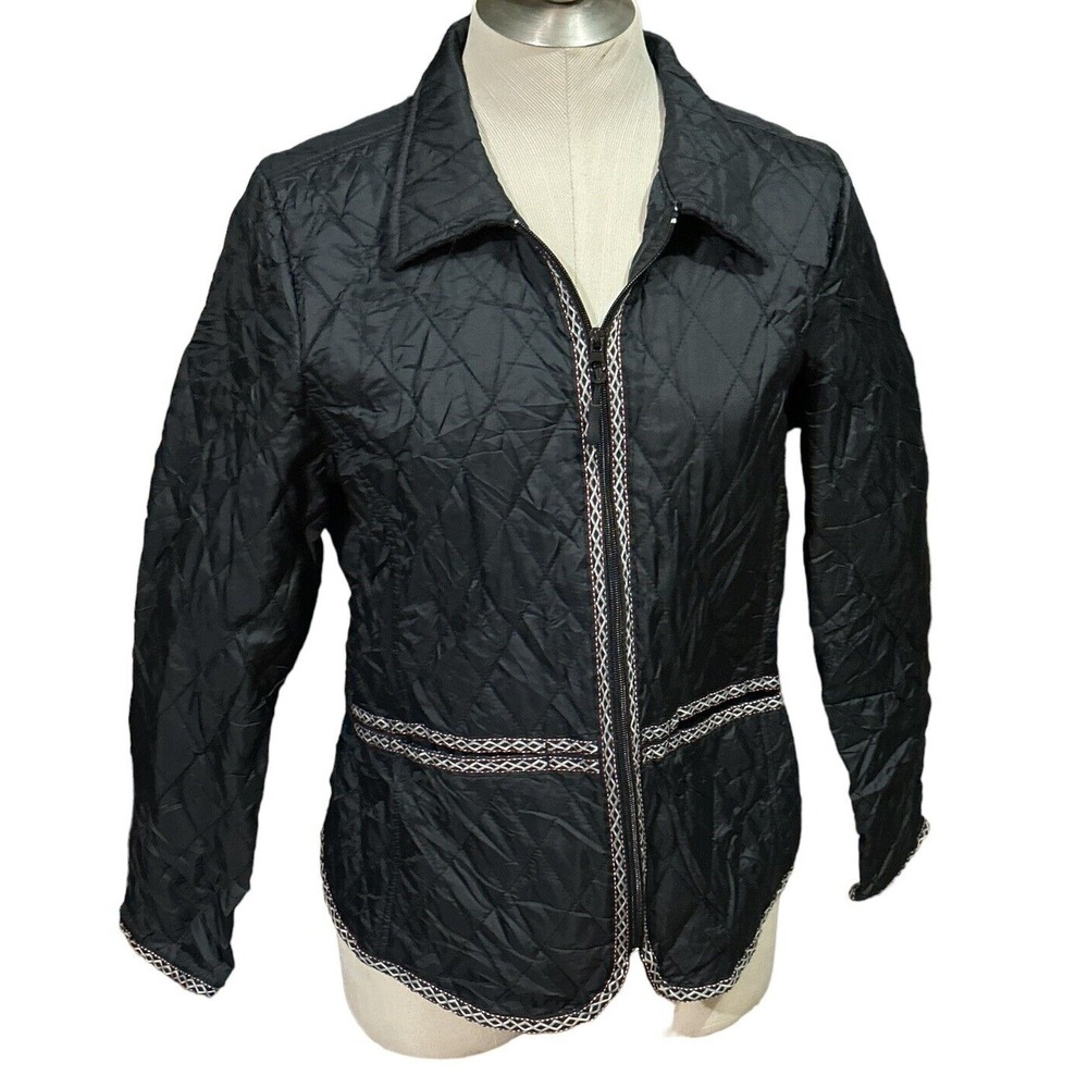 Walls Authentic Ranch Wear Women's Black Quilted‎ Detailed Jacket Sz L EUC